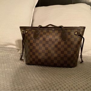 Authentic Neverfull PM Damier Ebene with red interior